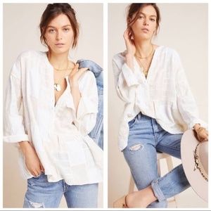 Anthropologie Maeve Zoe Swing Patchwork Blouse Cream Top - XSP